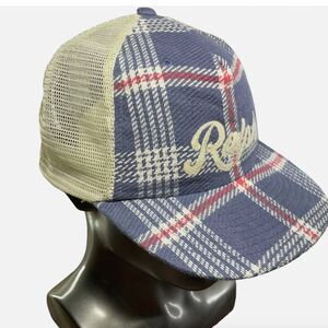 NWT Polo Ralph Lauren Embroidered Plaid Trucker Cap Hat Navy Off White RARE